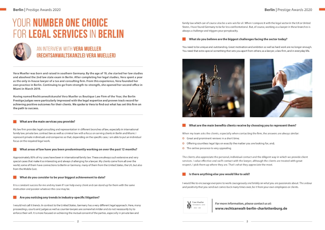 Lawyer Berlin Miami California interview Vera Müller